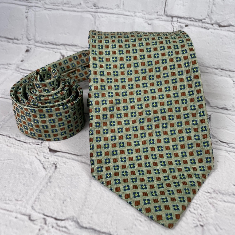 Massimo Bizzocchi Green Geometric Print Silk Tie